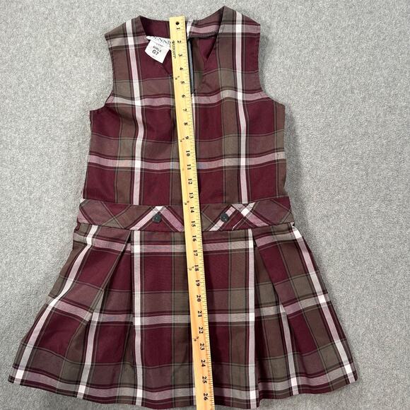 Dennis Uniform Girl's Plaid Jumper Dress #1113 Size G7 Burgundy School Pleated - Picture 3 of 6